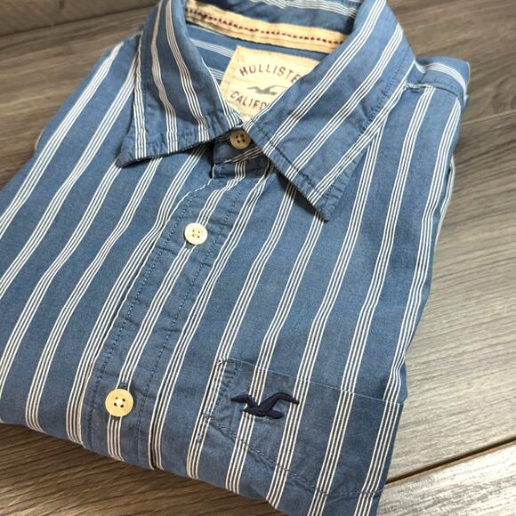 vtg Y2K Hollister Shirt Size M Button Down Striped Work Preppy Academia Logo - Picture 8 of 12